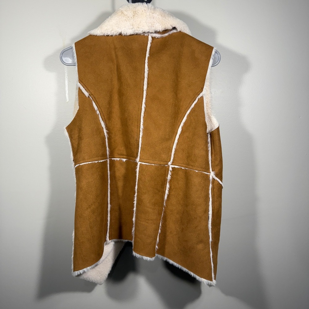 Gianni Bini Faux Suede Sherpa Vest Womens Small Brown Sleeveless Faux Fur - Picture 4 of 4